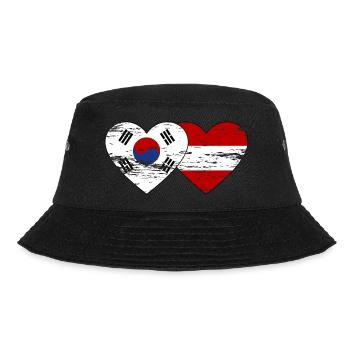 South Korea Austria Flag Heart Used - Bucket Hat - black - Front - Lela (165cm)