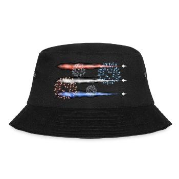 Rote, weiße und blaue Kampfjets mit Kondensstreifen und - Bucket Hat - Schwarz - Vorne - Lela (165cm)