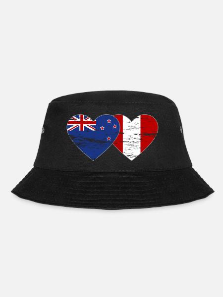 Neuseeland Peru Flagge Herz used - Bucket Hat - Schwarz