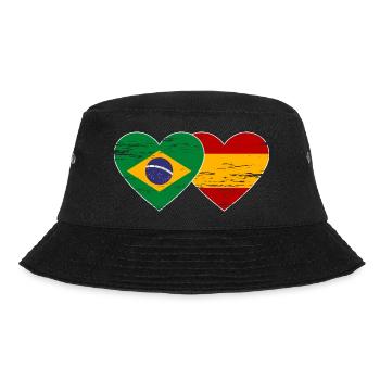 Brazil Spain Flag Heart used - Bucket Hat - black - Front - Lela (165cm)