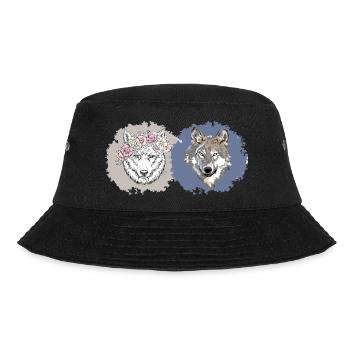 Floral and Realistic Wolves – Dual Nature Design - Bucket Hat - black - Front - Lela (165cm)