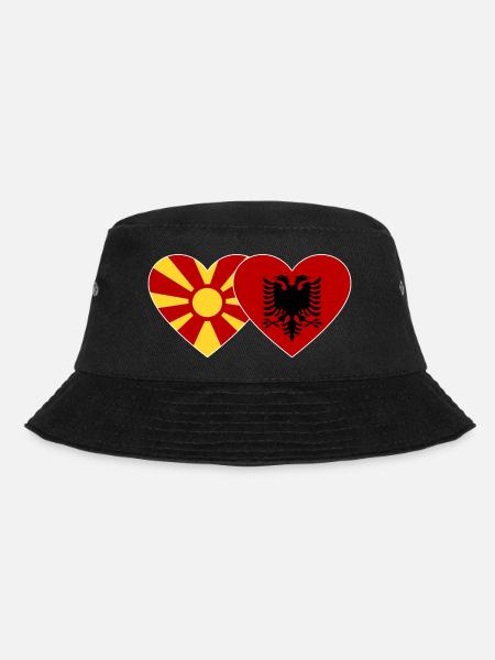 Mazedonien Albanien Flagge Herz - Bucket Hat - Schwarz