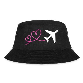 Flieger mit Herz Fliegen Reisen Urlaub Flugzeug - Bucket Hat - Schwarz - Vorne - Lela (165cm)