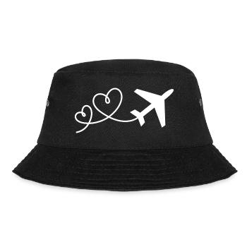 Flieger mit Herz Urlaub Reisen Fliegen Flugzeug - Bucket Hat - Schwarz - Vorne - Lela (165cm)