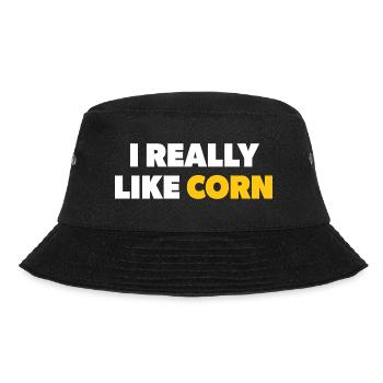 "I Really Like Corn" text in white & yellow - Bucket Hat - black - Front - Lela (165cm)