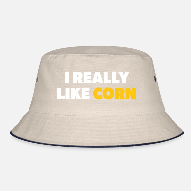 "I Really Like Corn" text in white & yellow Bucket Hat