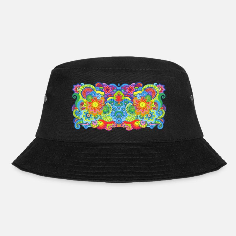 Flower Power breit - Bucket Hat - Schwarz
