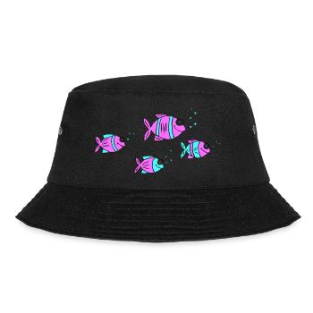 Fische Buntbarsche Wasser Meer Graffiti Zeichnung - Bucket Hat - Schwarz - Vorne - Lela (165cm)