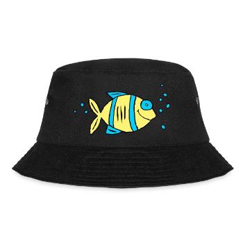 Fisch Buntbarsch Wasser Meer Graffiti Zeichnung - Bucket Hat - Schwarz - Vorne - Lela (165cm)