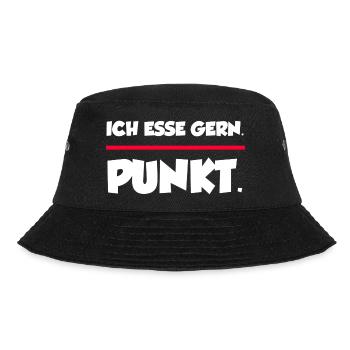 Ich esse gern. Punkt. | Lustiger Spruchshirt - Bucket Hat - Schwarz - Vorne - Lela (165cm)