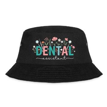 Floral zahnärztliche Assistentin und Zahnärztin - Bucket Hat - Schwarz - Vorne - Lela (165cm)