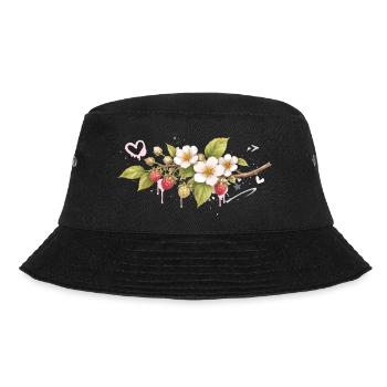 Himbeerzweig mit Blüten Graffiti Stil   - Bucket Hat - Schwarz - Vorne - Lela (165cm)