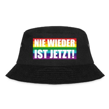 Nie Wieder Ist Jetzt Spruch Schriftzug - Bucket Hat - Schwarz - Vorne - Lela (165cm)