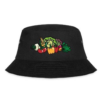 Buntes Gemüse - Mixed Vegetables - Gemüsekorb - Bucket Hat - Schwarz - Vorne - Lela (165cm)