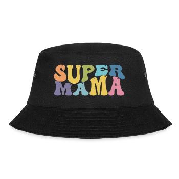 Super Mama Mom Mum Mami Retro Groovy Rainbow - Bucket Hat - Schwarz - Vorne - Lela (165cm)