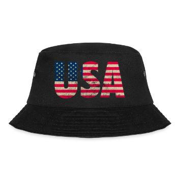 USA Amerika Stars and Stripes Used Look - Bucket Hat - Schwarz - Vorne - Lela (165cm)