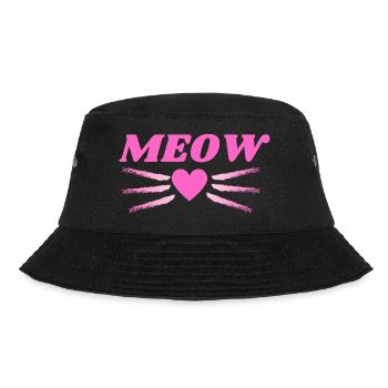Meow Miau Cat Heart Whiskers Gift Idea - Bucket Hat - black - Front - Lela (165cm)