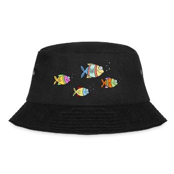 Fische Buntbarsche Wasser Meer Graffiti Zeichnung - Bucket Hat - Schwarz - Vorne - Lela (165cm)