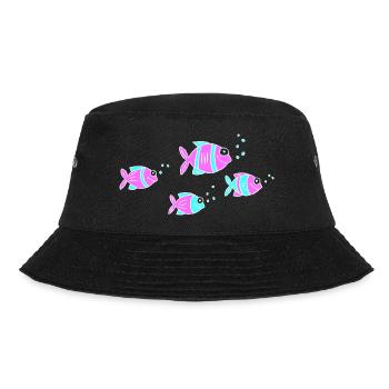 Fische Buntbarsche Wasser Meer Graffiti Zeichnung - Bucket Hat - Schwarz - Vorne - Lela (165cm)