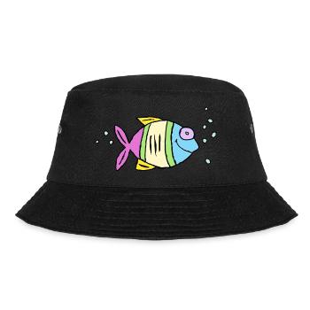 Fisch Buntbarsch Wasser Meer Graffiti Zeichnung - Bucket Hat - Schwarz - Vorne - Lela (165cm)