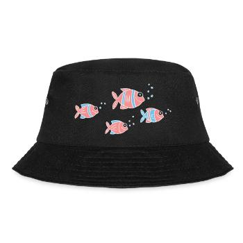 Fische Buntbarsche Wasser Meer Graffiti Zeichnung - Bucket Hat - Schwarz - Vorne - Lela (165cm)