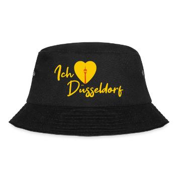 Ich liebe Düsseldorf - Schriftzug - Bucket Hat - Schwarz - Vorne - Lela (165cm)