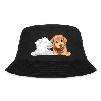 Weißer Schweizer Schäferhund und Golden Retriever - Bucket Hat - Schwarz - Vorne - Lela (165cm)