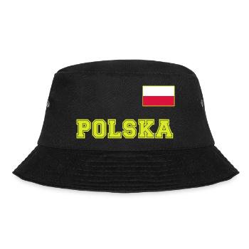 Polen Trikot Look – POLSKA mit Fahne bzw. Flagge - Bucket Hat - Schwarz - Vorne - Lela (165cm)