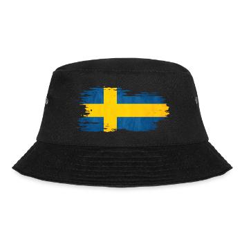 Schweden - Nationalfahne, Pinseleffekt - Bucket Hat - Schwarz - Vorne - Lela (165cm)
