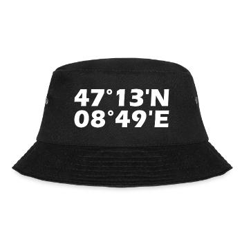Rapperswil-Jona Koordinaten - Bucket Hat - Schwarz - Vorne - Lela (165cm)