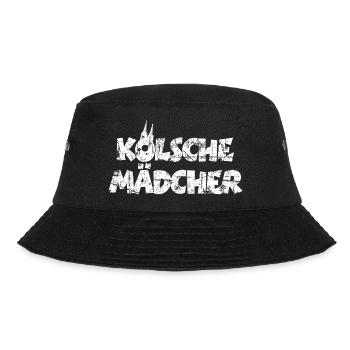 Kölsche Mädcher (Vintage/Weiß) Mädchen aus Köln - Bucket Hat - Schwarz - Vorne - Lela (165cm)