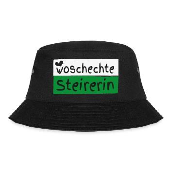 Woschechte Steirerin, Steiermark, Mundart, Dialekt - Bucket Hat - Schwarz - Vorne - Lela (165cm)