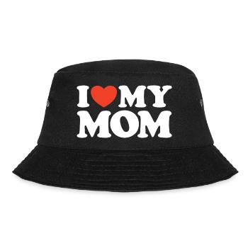 I love my Mom Herz Shirt - Bucket Hat - Schwarz - Vorne - Lela (165cm)