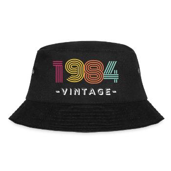 1984 Vintage - Jubiläum, 40. Geburtstag - Bucket Hat - Schwarz - Vorne - Lela (165cm)
