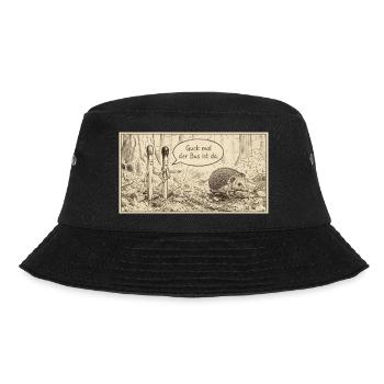 Bus im Wald: Igel trifft Streichholzduo - Bucket Hat - Schwarz - Vorne - Lela (165cm)