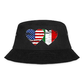 USA Italy flag heart used - Bucket Hat - black - Front - Lela (165cm)
