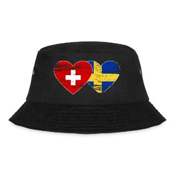 Switzerland Sweden Flag Heart Used - Bucket Hat - black - Front - Lela (165cm)