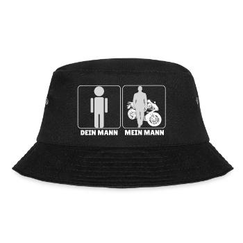 Motorrad - Mein Mann - T-Shirt - Bucket Hat - Schwarz - Vorne - Lela (165cm)