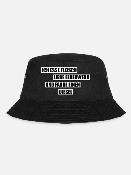 Ich esse Fleisch, liebe Feuerwerk und fahre Diesel - Bucket Hat - Schwarz