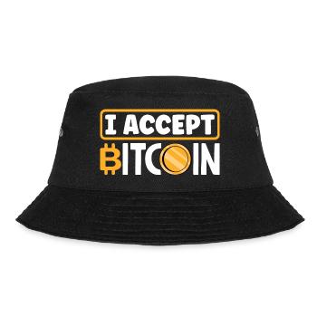I Accept Bitcoin Cryptocurrency Trading Coin BTC - Bucket Hat - Schwarz - Vorne - Lela (165cm)