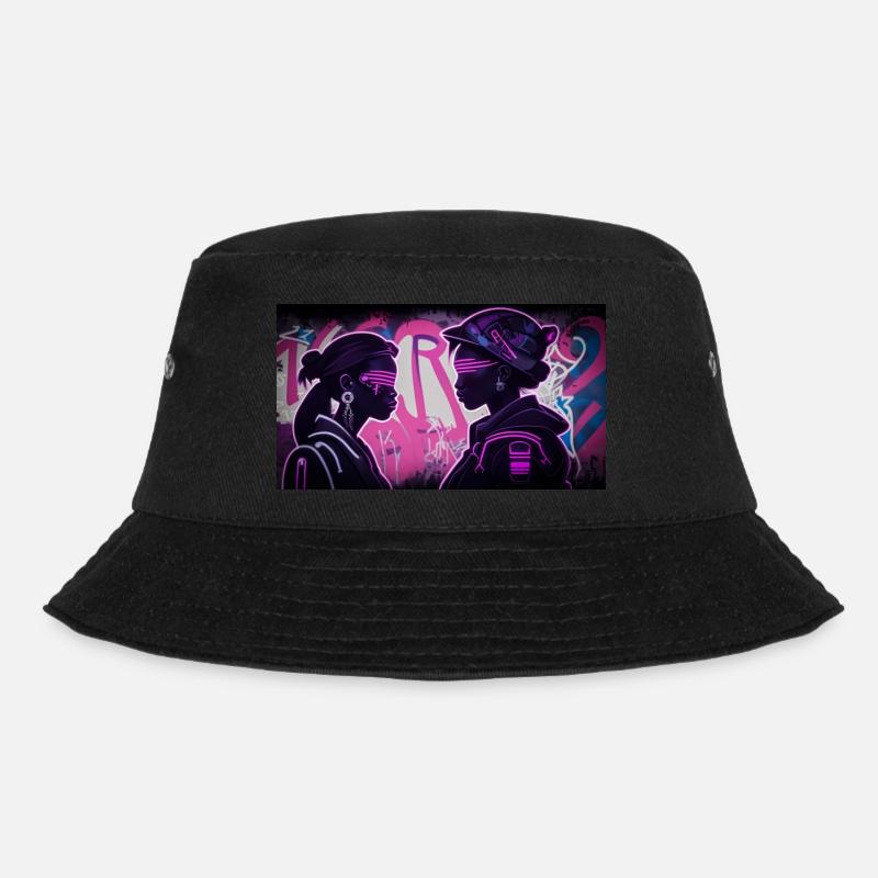 Cyberpunk Neon Encounter - Bucket Hat - Schwarz