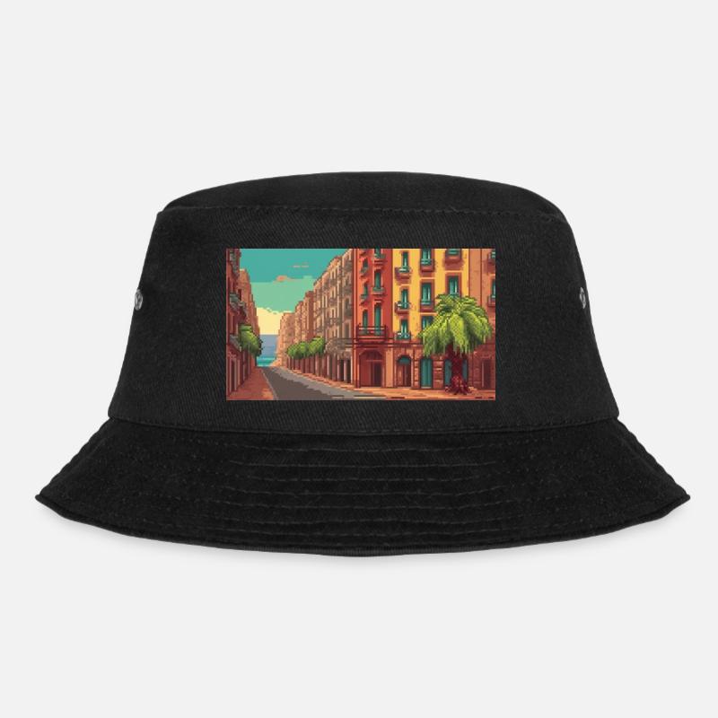 Barcelona, Spain - Pixel Art - Bucket Hat - black
