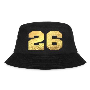 Nummer 26 Gold Glitter - 26. Jubiläum - Bucket Hat - Schwarz - Vorne - Lela (165cm)