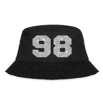 Nummer 98 Silberglitter - 98. Jahrestag - Bucket Hat - Schwarz - Vorne - Lela (165cm)