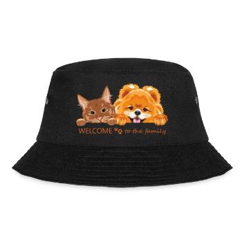 Peeking ginger cat and Pomeranian dog - Bucket Hat - black - Front - Lela (165cm)