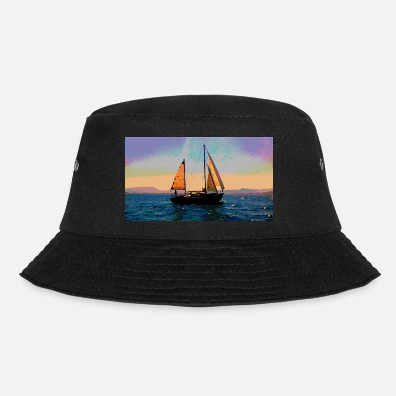 Boat on the water discovers another planet - Bucket Hat - black