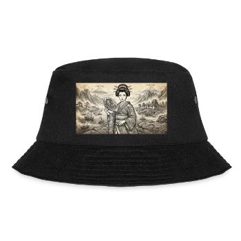 Geisha Ukiyo-e Fächer-Idylle - Bucket Hat - Schwarz - Vorne - Lela (165cm)