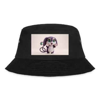 Surprised Cute Fluffy Creature with Big Green Eyes - Bucket Hat - Schwarz - Vorne - Lela (165cm)