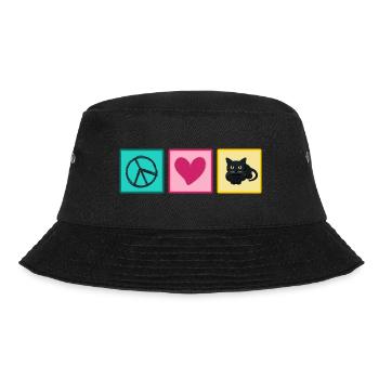 Katze Katzenhaar Mietzekatze "love peace cats" - Bucket Hat - Schwarz - Vorne - Lela (165cm)