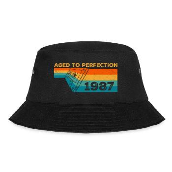 Jahrgang 1987 - 1987 Retro Geburtstagsgeschenk - Bucket Hat - Schwarz - Vorne - Lela (165cm)